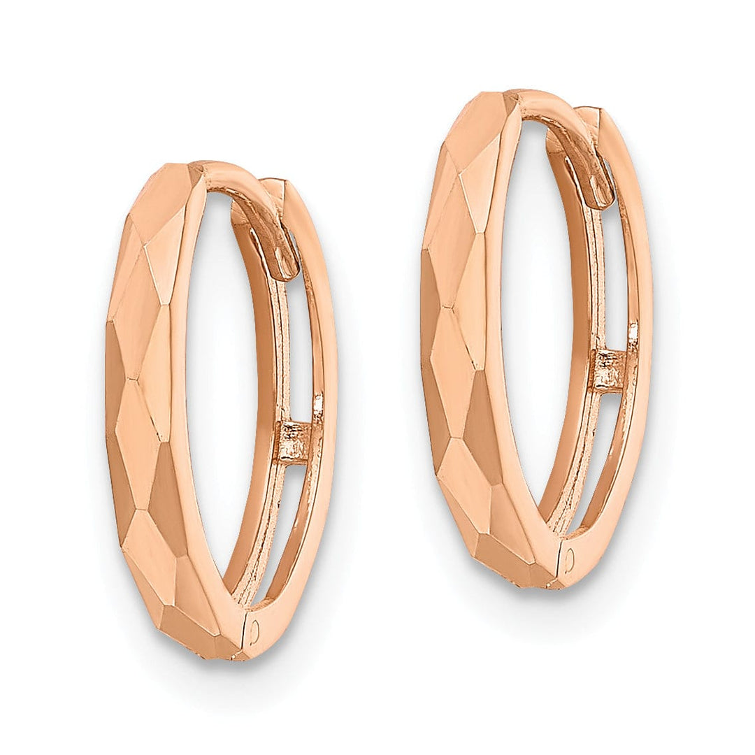 Lovely Rita's Earrings 14K Rose Gold Sleek Polished 13.85mm Faceted Hinged Hoop Earrings
