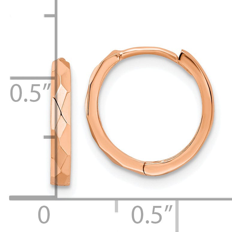 Lovely Rita's Earrings 14K Rose Gold Sleek Polished 13.85mm Faceted Hinged Hoop Earrings