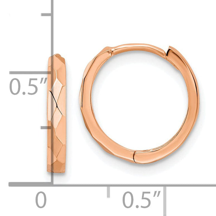 Lovely Rita's Earrings 14K Rose Gold Sleek Polished 13.85mm Faceted Hinged Hoop Earrings