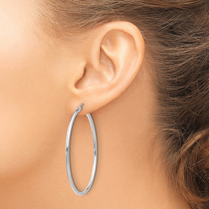Lovely Rita's Earrings 14K Rose Gold Sleek Polished 50mm Lightweight Tube Hoop Earrings