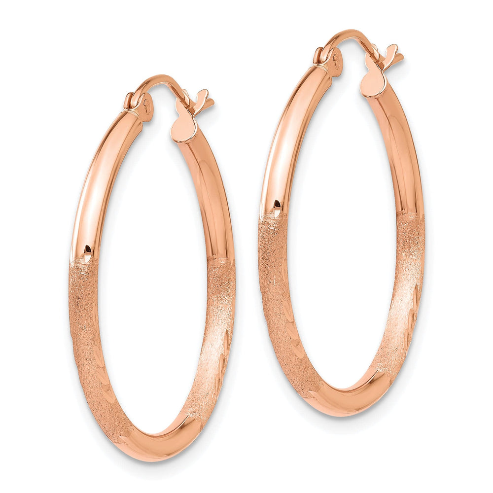 Lovely Rita's Earrings 14K Rose Gold Stylish Diamond-Cut Satin 25mm Lightweight Hoop Earrings