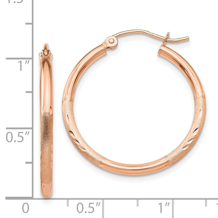 Lovely Rita's Earrings 14K Rose Gold Stylish Diamond-Cut Satin 25mm Lightweight Hoop Earrings