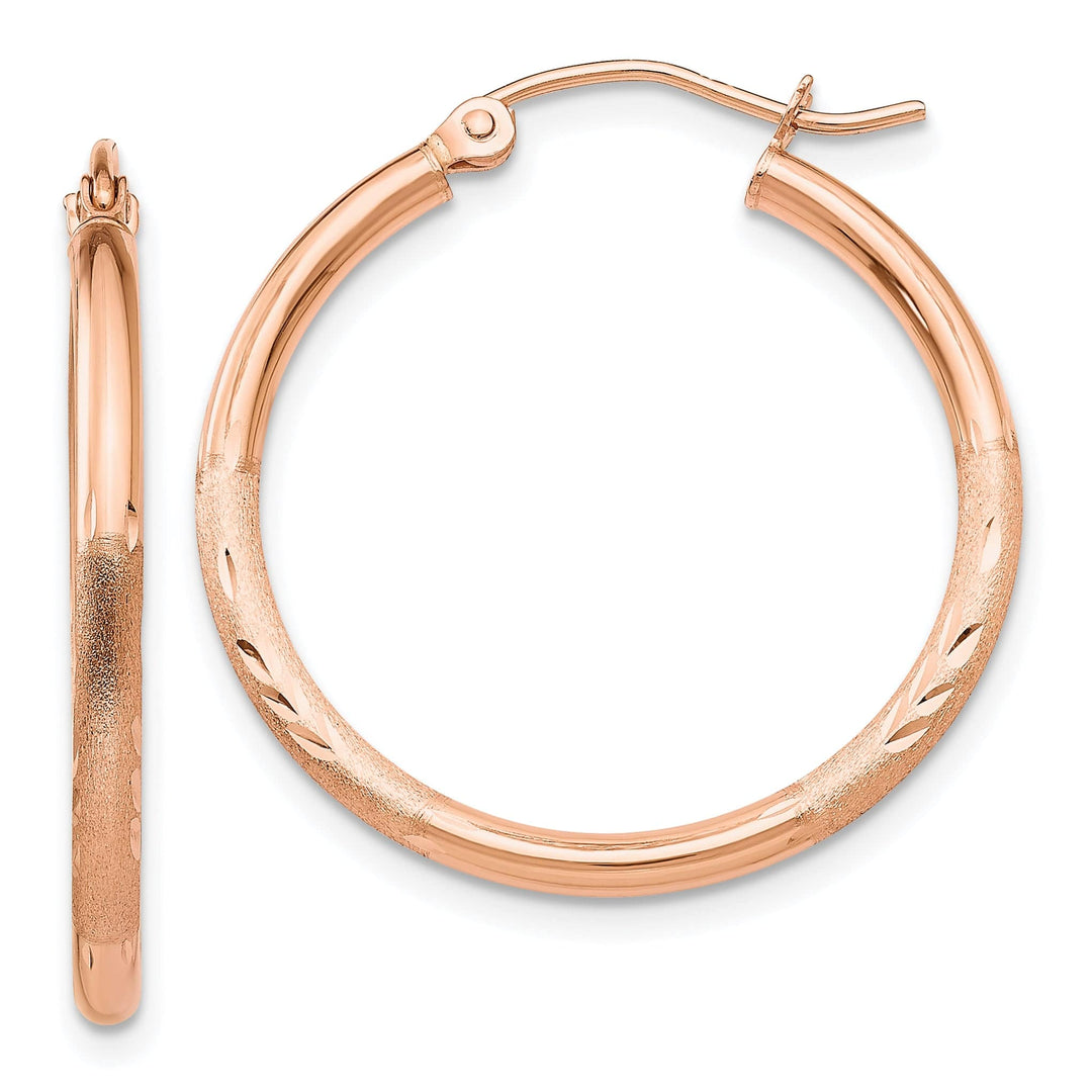Lovely Rita's Earrings 14K Rose Gold Stylish Diamond-Cut Satin 25mm Lightweight Hoop Earrings