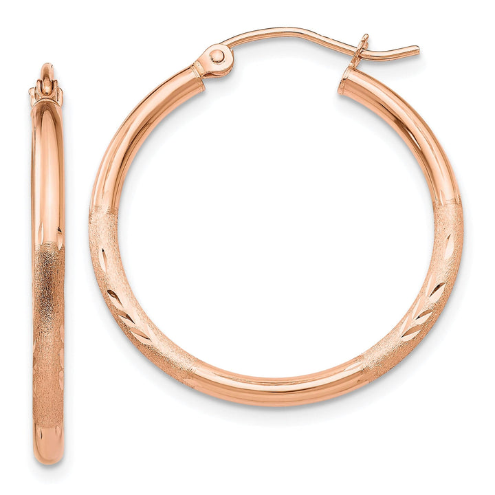 Lovely Rita's Earrings 14K Rose Gold Stylish Diamond-Cut Satin 25mm Lightweight Hoop Earrings