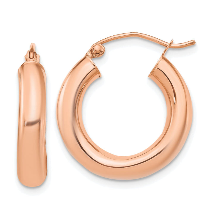 Lovely Rita's Earrings 14K Rose Gold Stylish Polished 4mm Tube Hoop Earrings