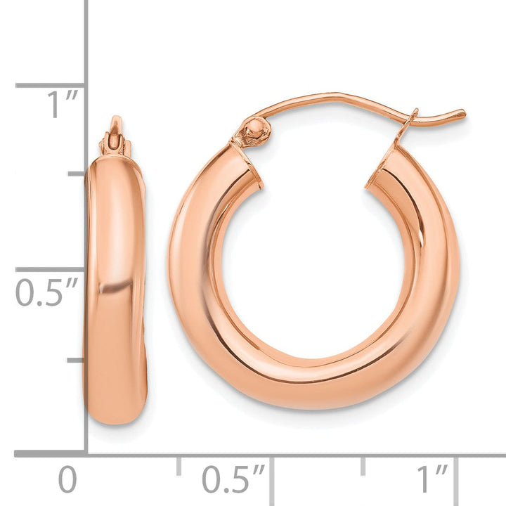 Lovely Rita's Earrings 14K Rose Gold Stylish Polished 4mm Tube Hoop Earrings