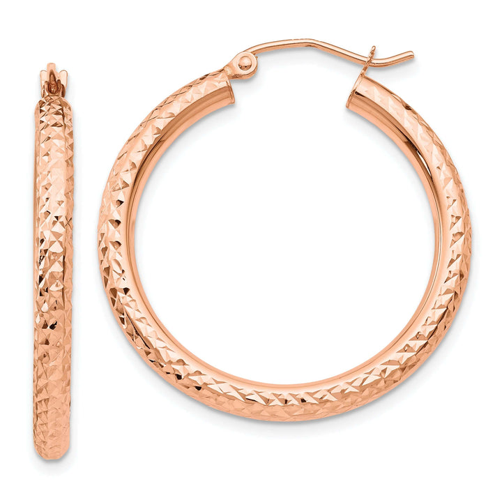 Lovely Rita's Earrings 14K Rose Gold Timeless Diamond-Cut 2mm Round Tube Hoop Earrings