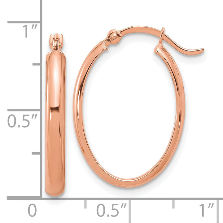 Lovely Rita's Earrings 14K Rose Gold Trendy Polished 17 mm Oval Tube Hoop Earrings