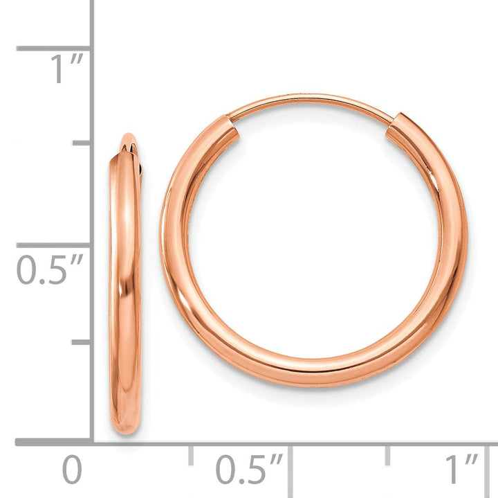 Lovely Rita's Earrings 14K Rose Gold Versatile Polished Round 2x20mm Endless Hoop Earrings