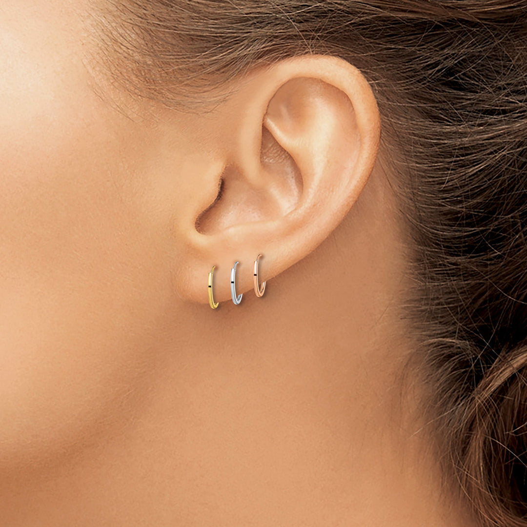 Lovely Rita's Earrings 14K Tri-Color Gold Dainty Polished 10mm Endless Hoop 3-Pair Set