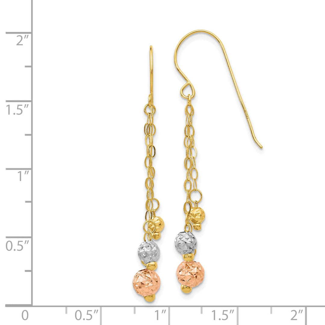 Lovely Rita's Earrings 14K Tri-Color Gold Dazzling Polished 10 mm Beads Dangle Earrings