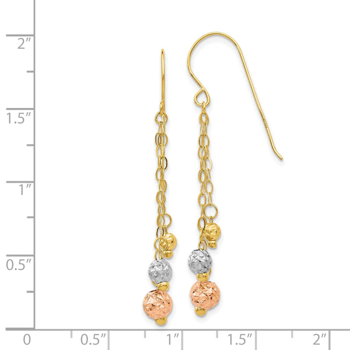 Lovely Rita's Earrings 14K Tri-Color Gold Dazzling Polished 10 mm Beads Dangle Earrings