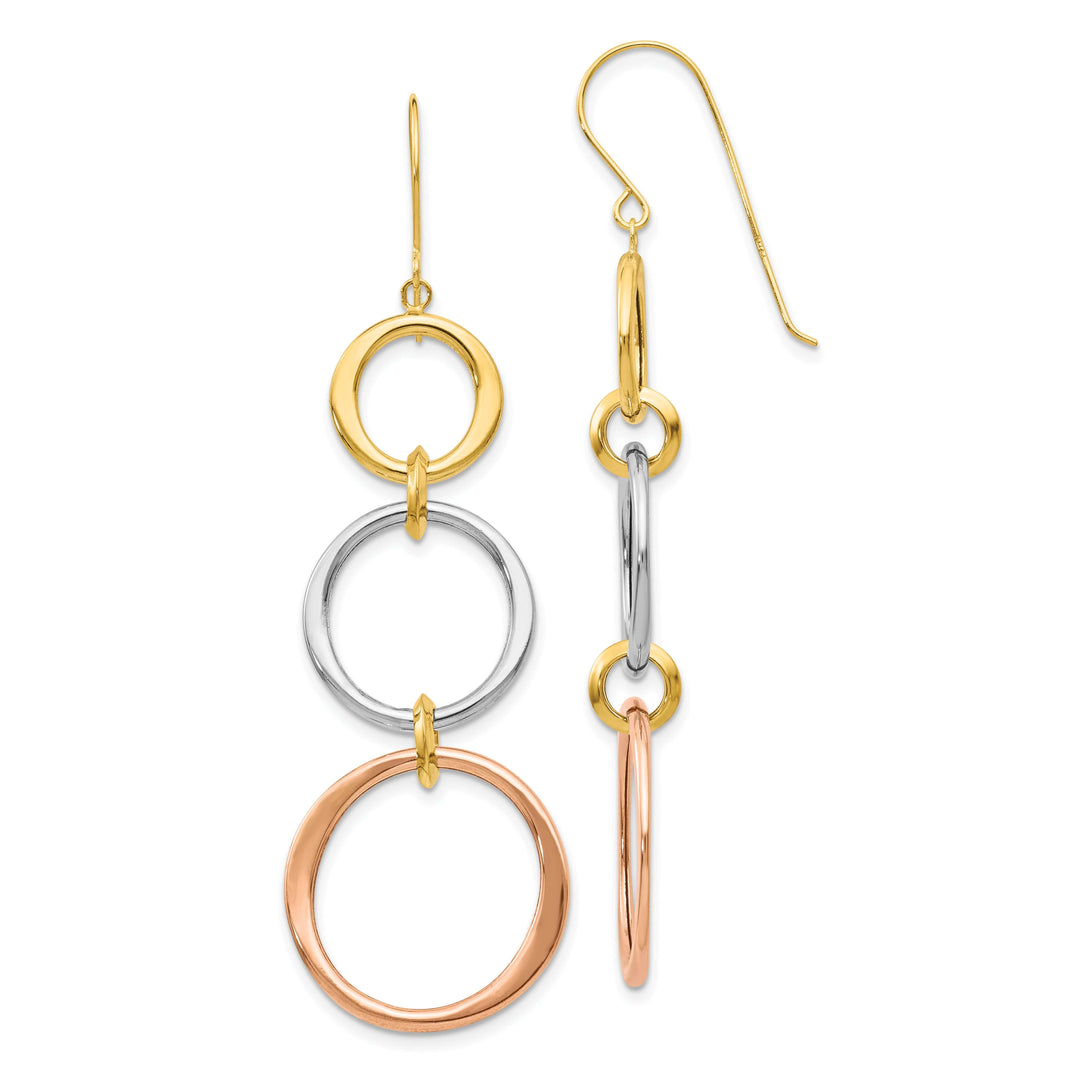 Lovely Rita's Earrings 14K Tri-Color Gold Luxe Polished 19mm Triple Circle Dangle Earrings