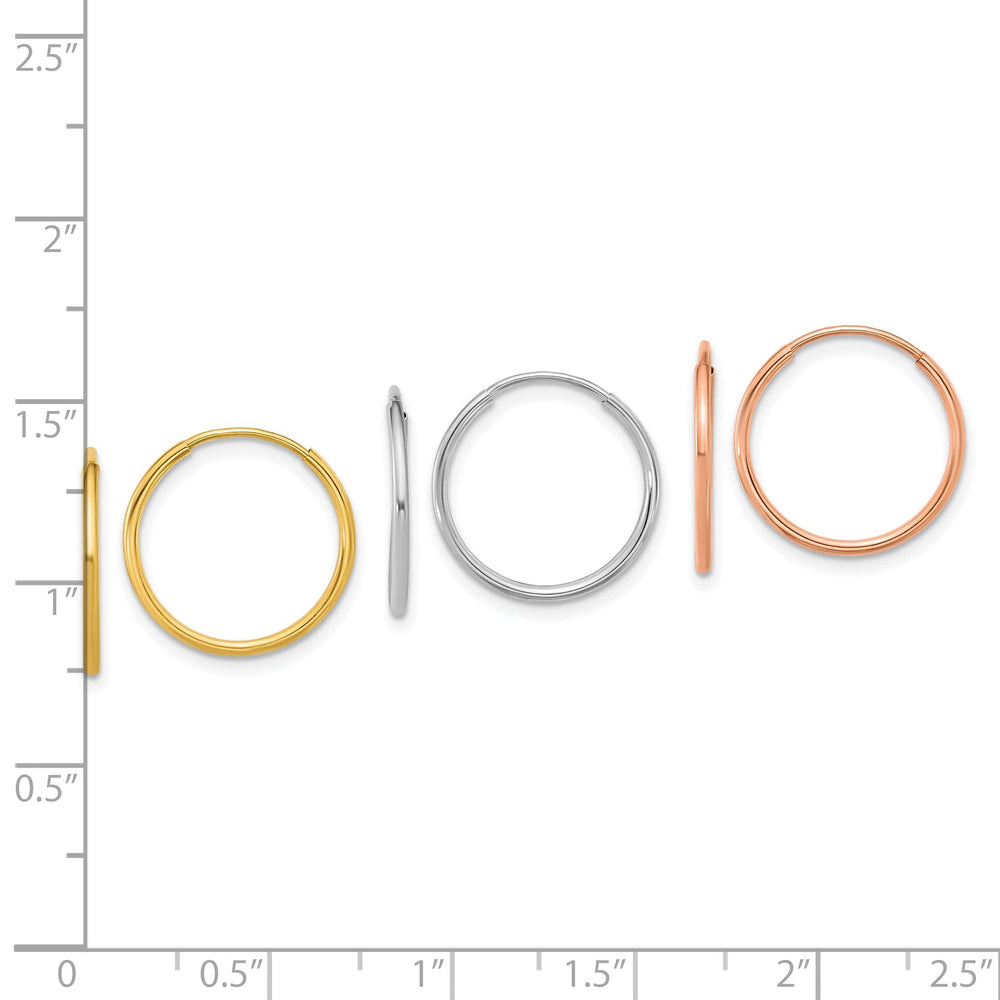 Lovely Rita's Earrings 14K Tri-Color Gold Modern Polished 16mm Endless Hoop 3-Pair Set