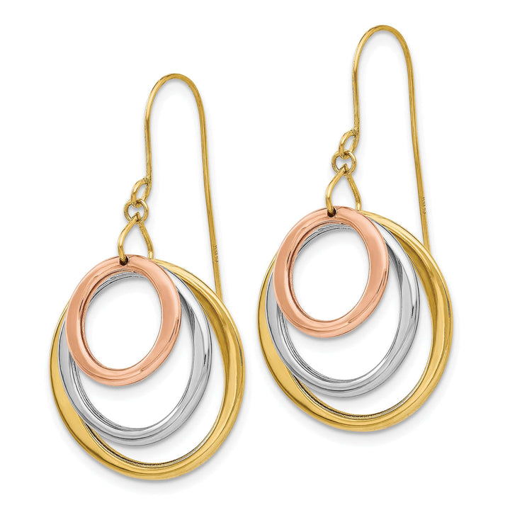 Lovely Rita's Earrings 14K Tri-Color Gold Refined Polished 20mm Circle Shepherd Hook Earrings