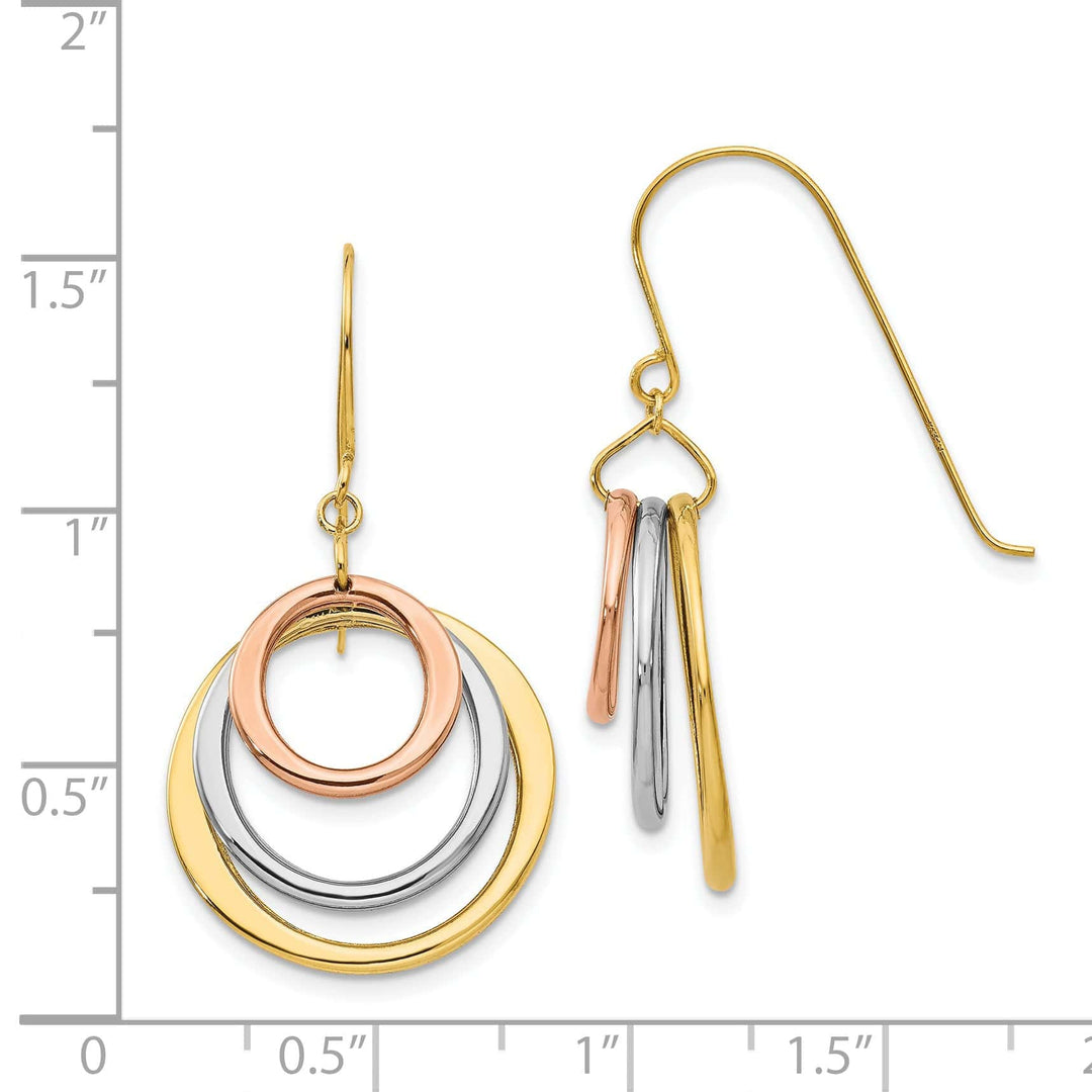 Lovely Rita's Earrings 14K Tri-Color Gold Refined Polished 20mm Circle Shepherd Hook Earrings