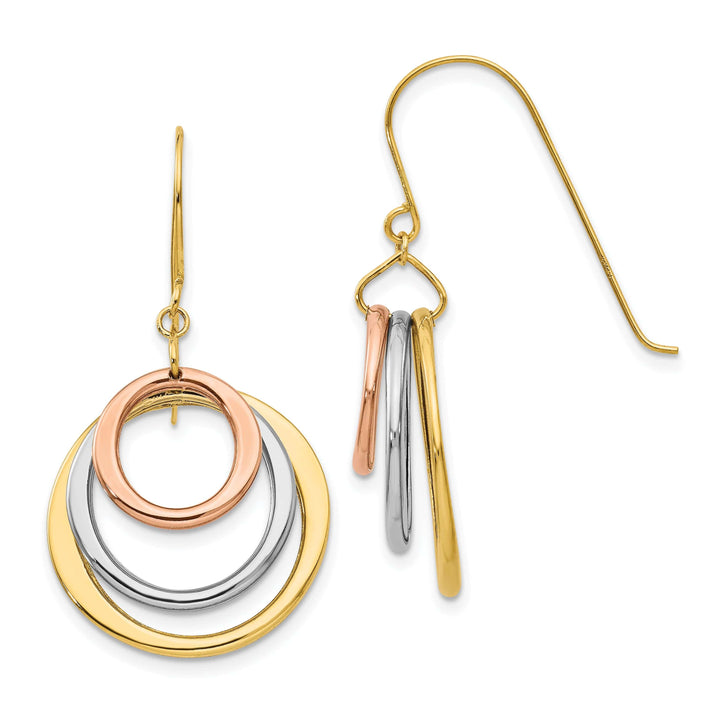 Lovely Rita's Earrings 14K Tri-Color Gold Refined Polished 20mm Circle Shepherd Hook Earrings