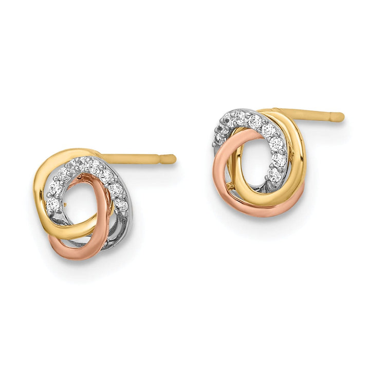 Lovely Rita's Earrings 14K Tri-Color Gorgeous Polished 6.9mm CZ Love Knot Post Earrings