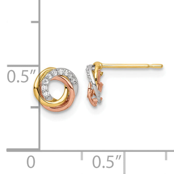 Lovely Rita's Earrings 14K Tri-Color Gorgeous Polished 6.9mm CZ Love Knot Post Earrings