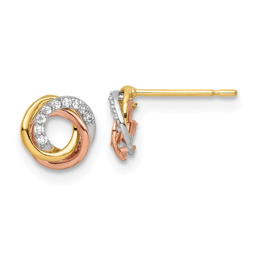 Lovely Rita's Earrings 14K Tri-Color Gorgeous Polished 6.9mm CZ Love Knot Post Earrings