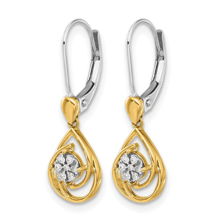 Lovely Rita's Earrings 14k Two-tone 1/15 CT Diamond Teardrop Dangle Leverback Earrings