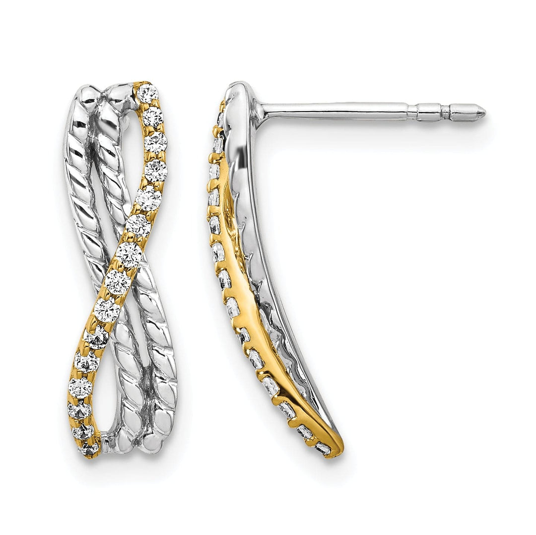 Lovely Rita's Earrings 14k Two Tone Gold 1/5 CT Diamond Fancy Infinity Design Post Earrings