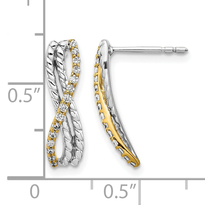 Lovely Rita's Earrings 14k Two Tone Gold 1/5 CT Diamond Fancy Infinity Design Post Earrings