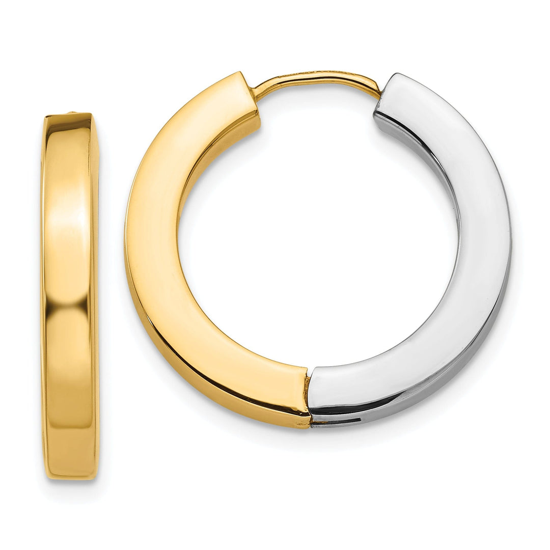 Lovely Rita's Earrings 14K Two-Tone Gold Charming Polished 21mm Hollow Hinged Hoop Earrings