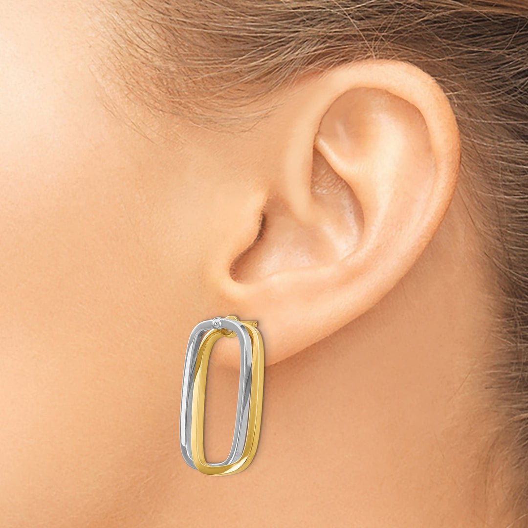 Lovely Rita's Earrings 14K Two-Tone Gold Chic Polished 1.4mm Rectangle Post Earrings