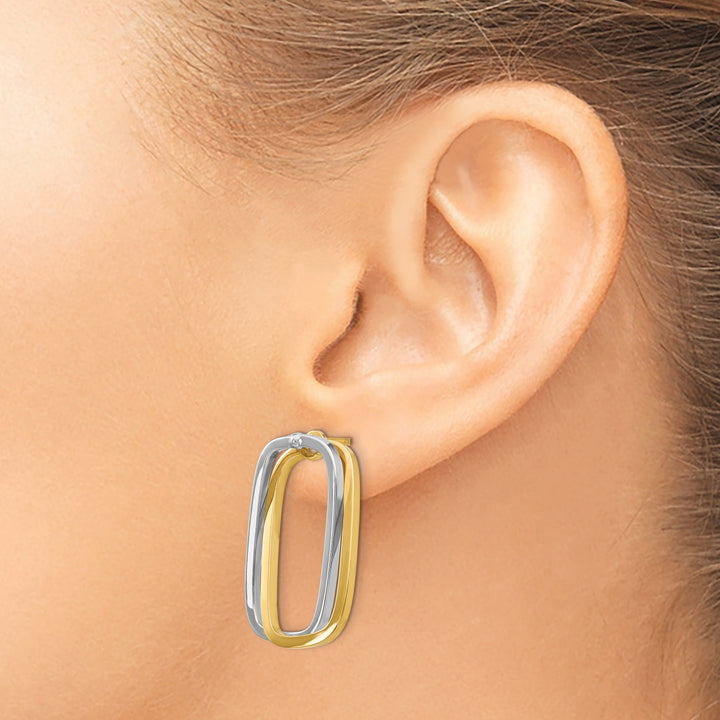 Lovely Rita's Earrings 14K Two-Tone Gold Chic Polished 1.4mm Rectangle Post Earrings