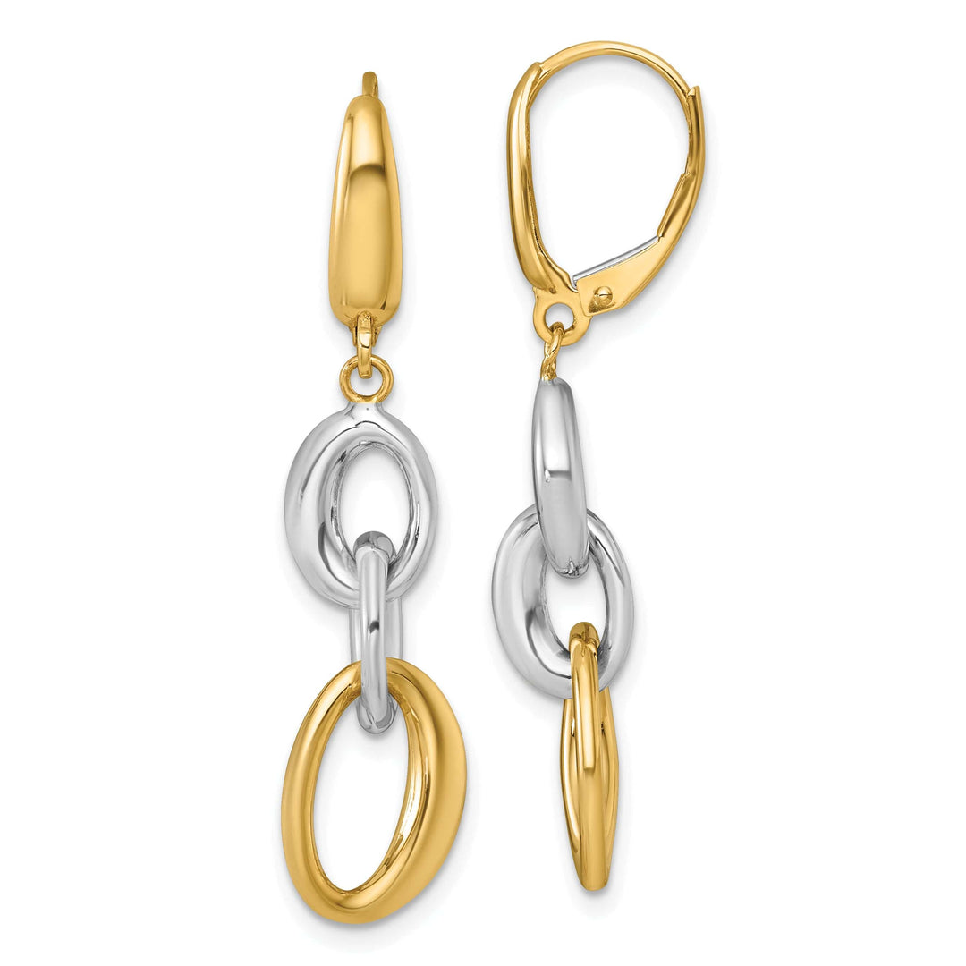 Lovely Rita's Earrings 14K Two-Tone Gold Classic Polished 9.97mm Oval Link Leverback Earrings