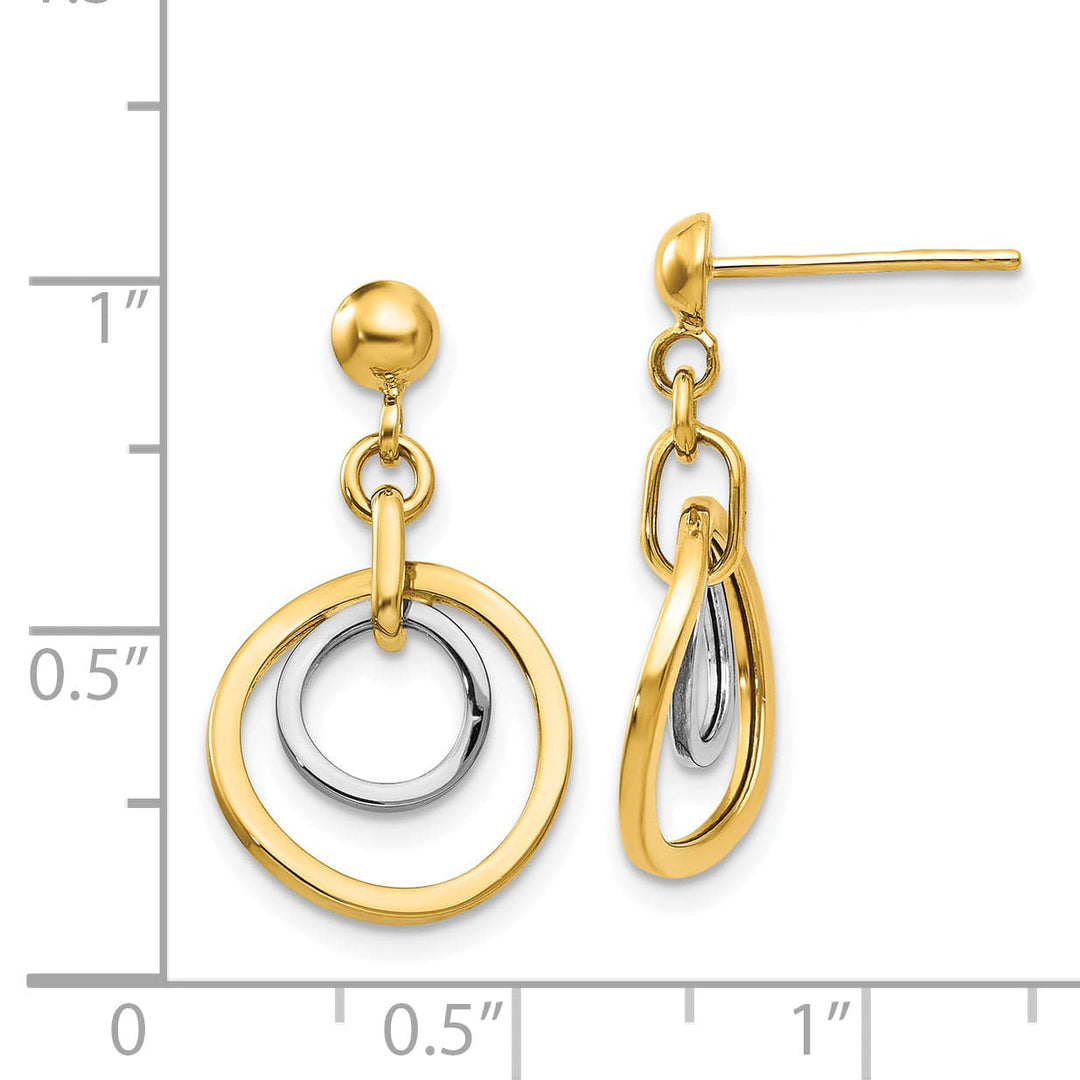 Lovely Rita's Earrings 14K Two-Tone Gold Dainty Polished 13mm Circle Post Dangle Earrings