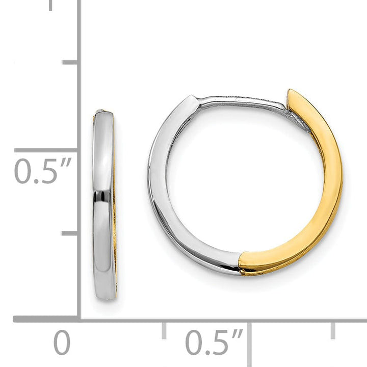 Lovely Rita's Earrings 14K Two-Tone Gold Designer Polished 1.5mm Round Hinged Hoop Earrings