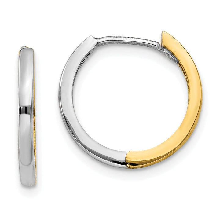 Lovely Rita's Earrings 14K Two-Tone Gold Designer Polished 1.5mm Round Hinged Hoop Earrings