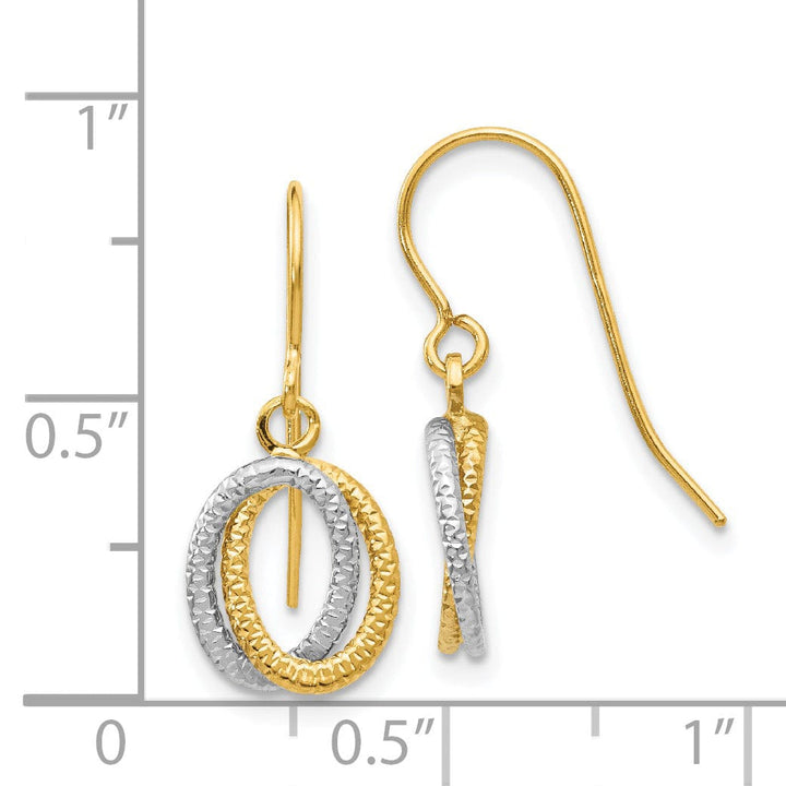 Lovely Rita's Earrings 14K Two-Tone Gold Elegant Textured 9mm Textured Fancy Dangle Earrings