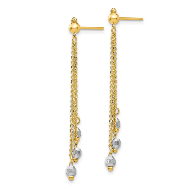 Lovely Rita's Earrings 14K Two-Tone Gold Elite Polished 3 mm Faceted Bead Dangle Earrings