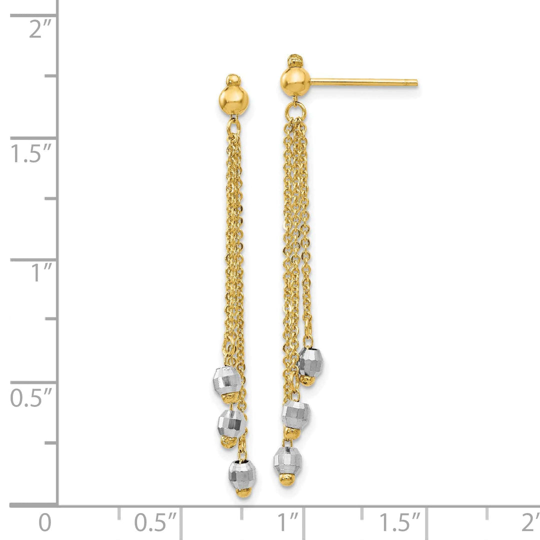 Lovely Rita's Earrings 14K Two-Tone Gold Elite Polished 3 mm Faceted Bead Dangle Earrings