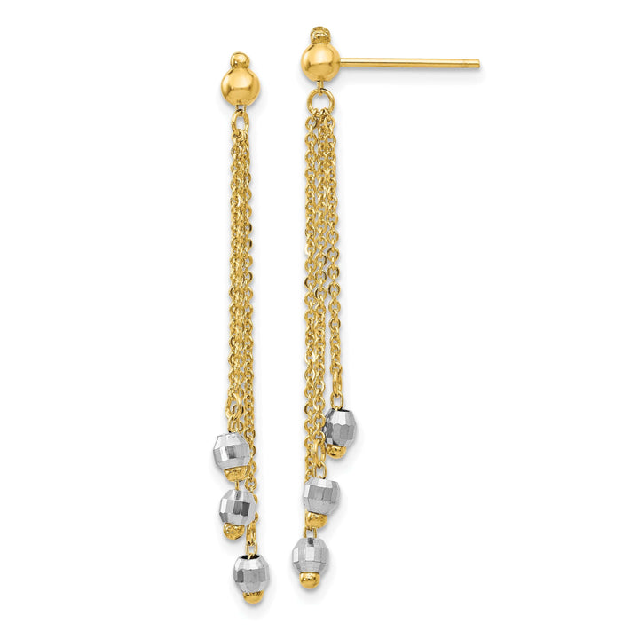 Lovely Rita's Earrings 14K Two-Tone Gold Elite Polished 3 mm Faceted Bead Dangle Earrings