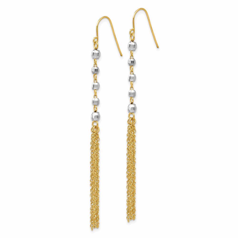 Lovely Rita's Earrings 14K Two-Tone Gold Lustrous Polished 5 mm Bead Tassel Dangle Earrings