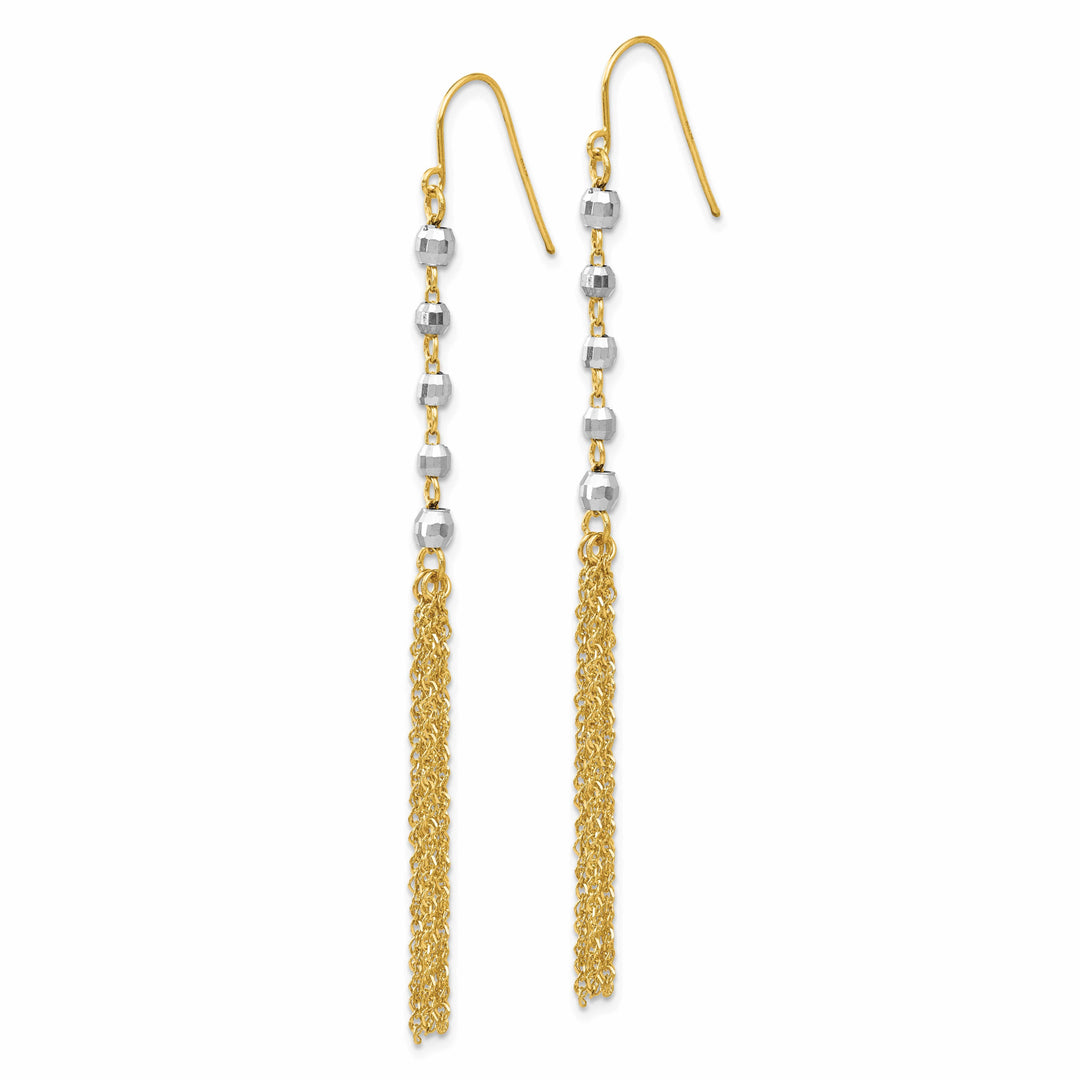 Lovely Rita's Earrings 14K Two-Tone Gold Lustrous Polished 5 mm Bead Tassel Dangle Earrings