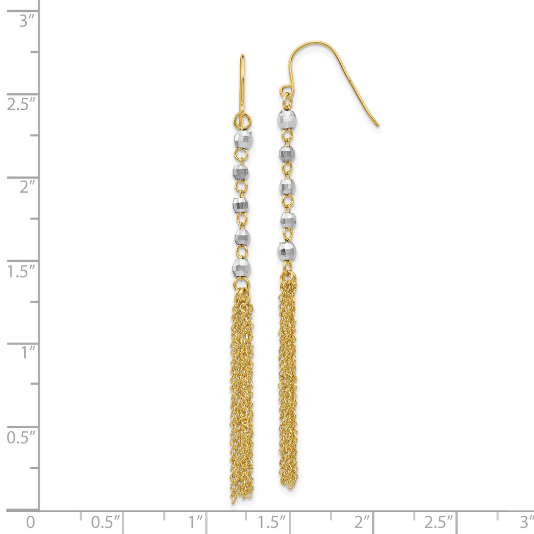 Lovely Rita's Earrings 14K Two-Tone Gold Lustrous Polished 5 mm Bead Tassel Dangle Earrings