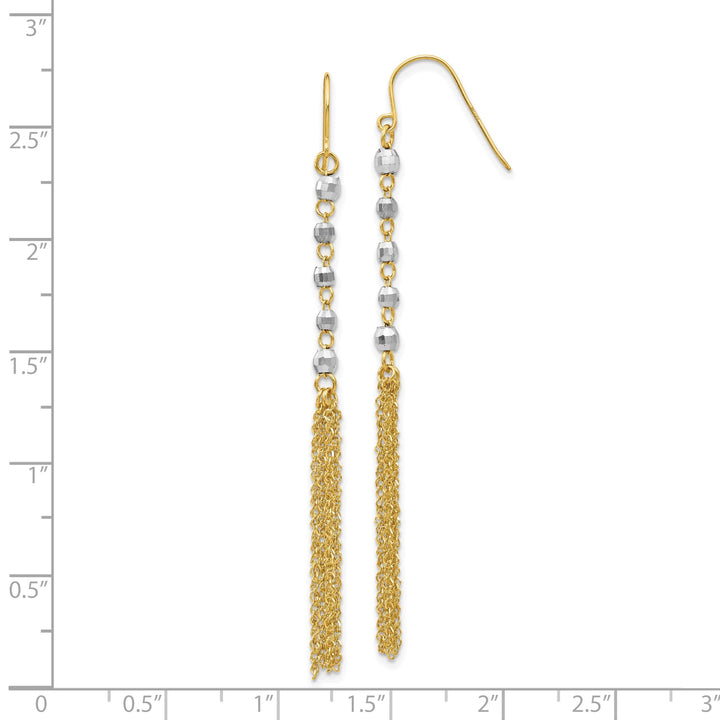 Lovely Rita's Earrings 14K Two-Tone Gold Lustrous Polished 5 mm Bead Tassel Dangle Earrings