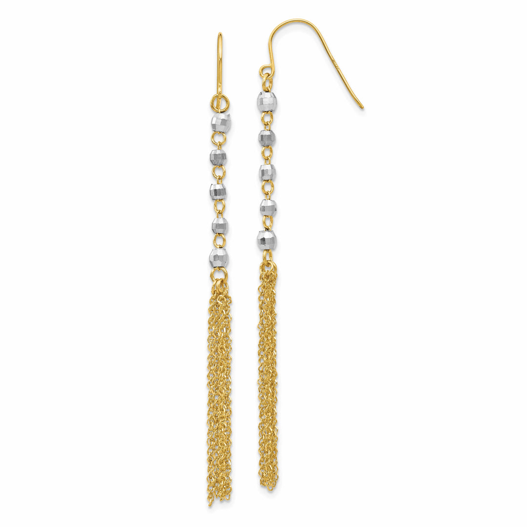 Lovely Rita's Earrings 14K Two-Tone Gold Lustrous Polished 5 mm Bead Tassel Dangle Earrings