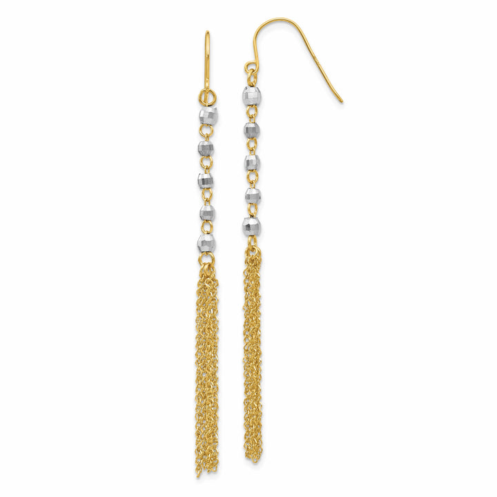 Lovely Rita's Earrings 14K Two-Tone Gold Lustrous Polished 5 mm Bead Tassel Dangle Earrings