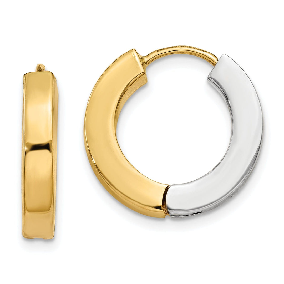 Lovely Rita's Earrings 14K Two-Tone Gold Premium Polished 16mm Hollow Hinged Hoop Earrings