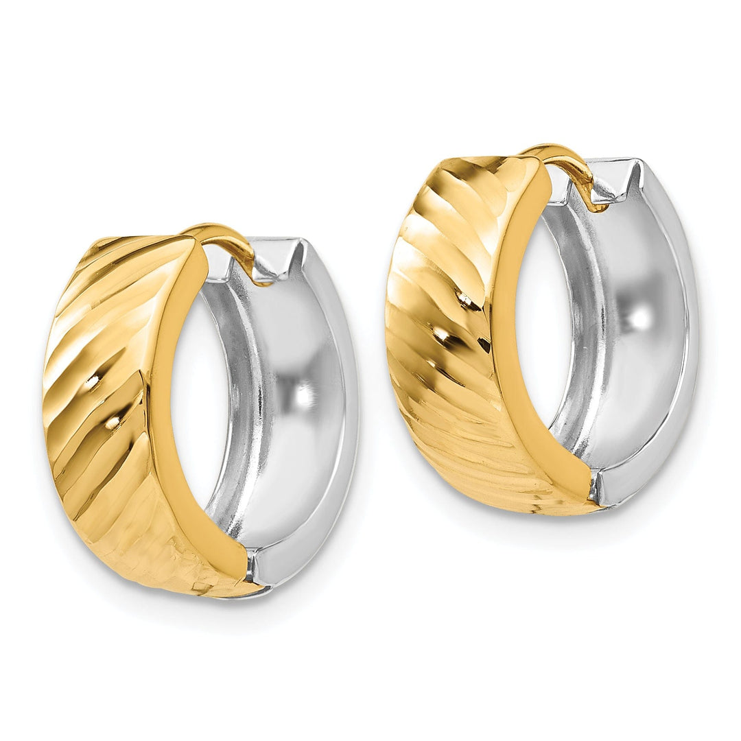 Lovely Rita's Earrings 14K Two-Tone Gold Stylish Textured 14mm Hinged Hoop Earrings