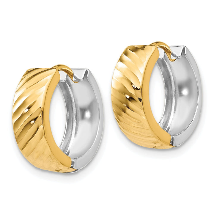Lovely Rita's Earrings 14K Two-Tone Gold Stylish Textured 14mm Hinged Hoop Earrings