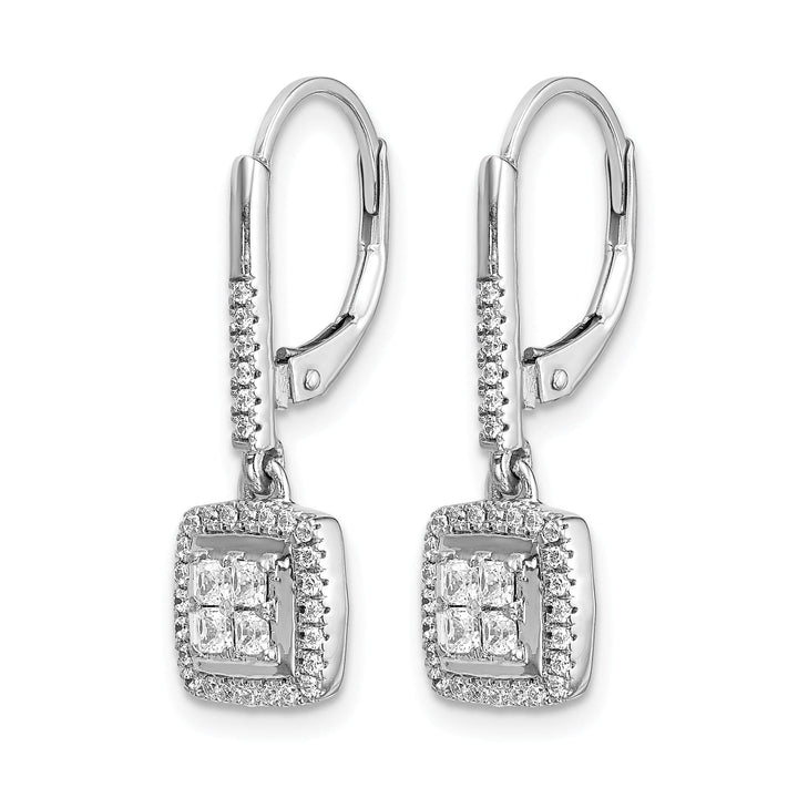Lovely Rita's Earrings 14k White Gold 1/2 CT Diamond Square Cluster Leverback Earrings