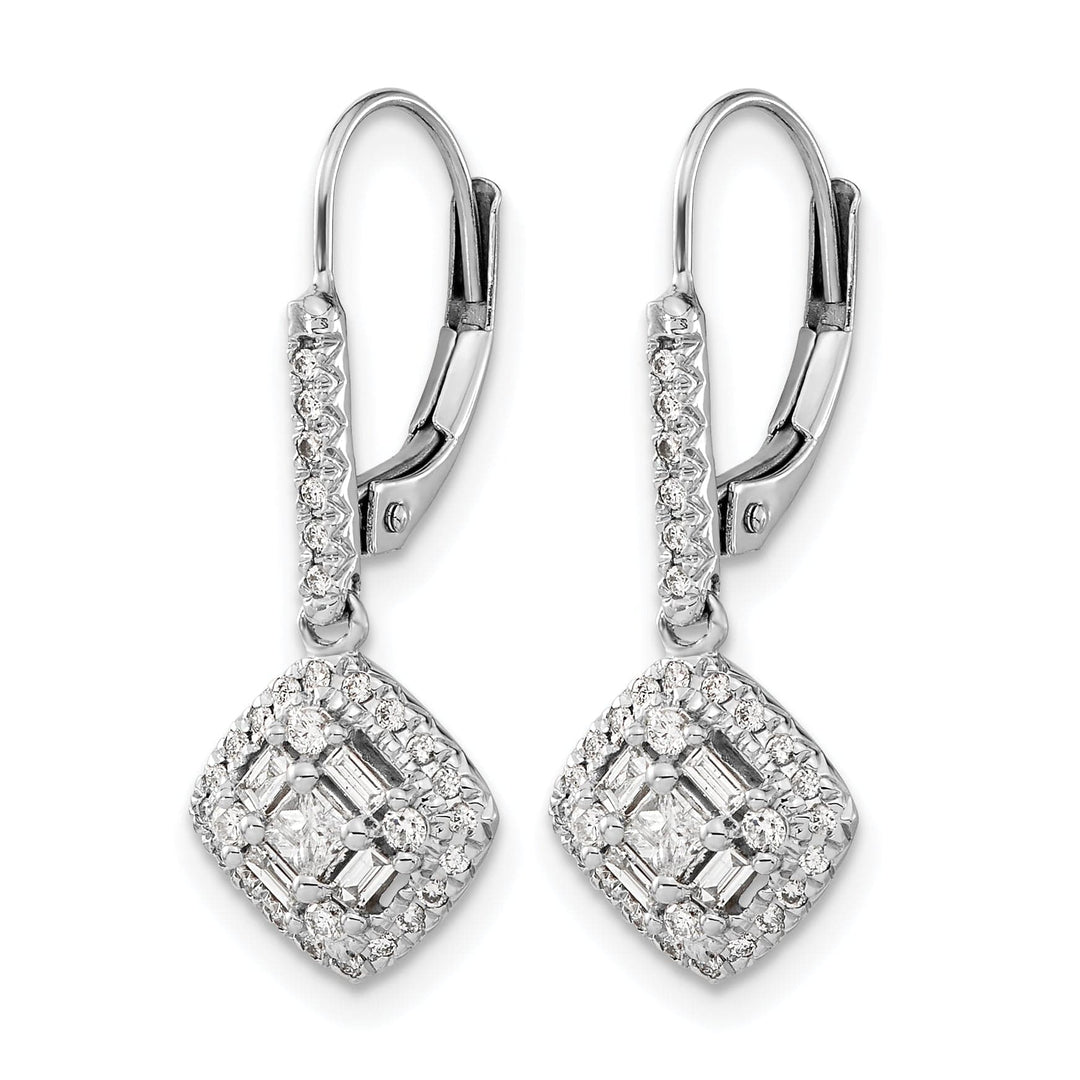 Lovely Rita's Earrings 14k White Gold 1/2 CT Diamond Square Cluster Leverback Earrings