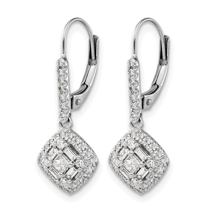 Lovely Rita's Earrings 14k White Gold 1/2 CT Diamond Square Cluster Leverback Earrings